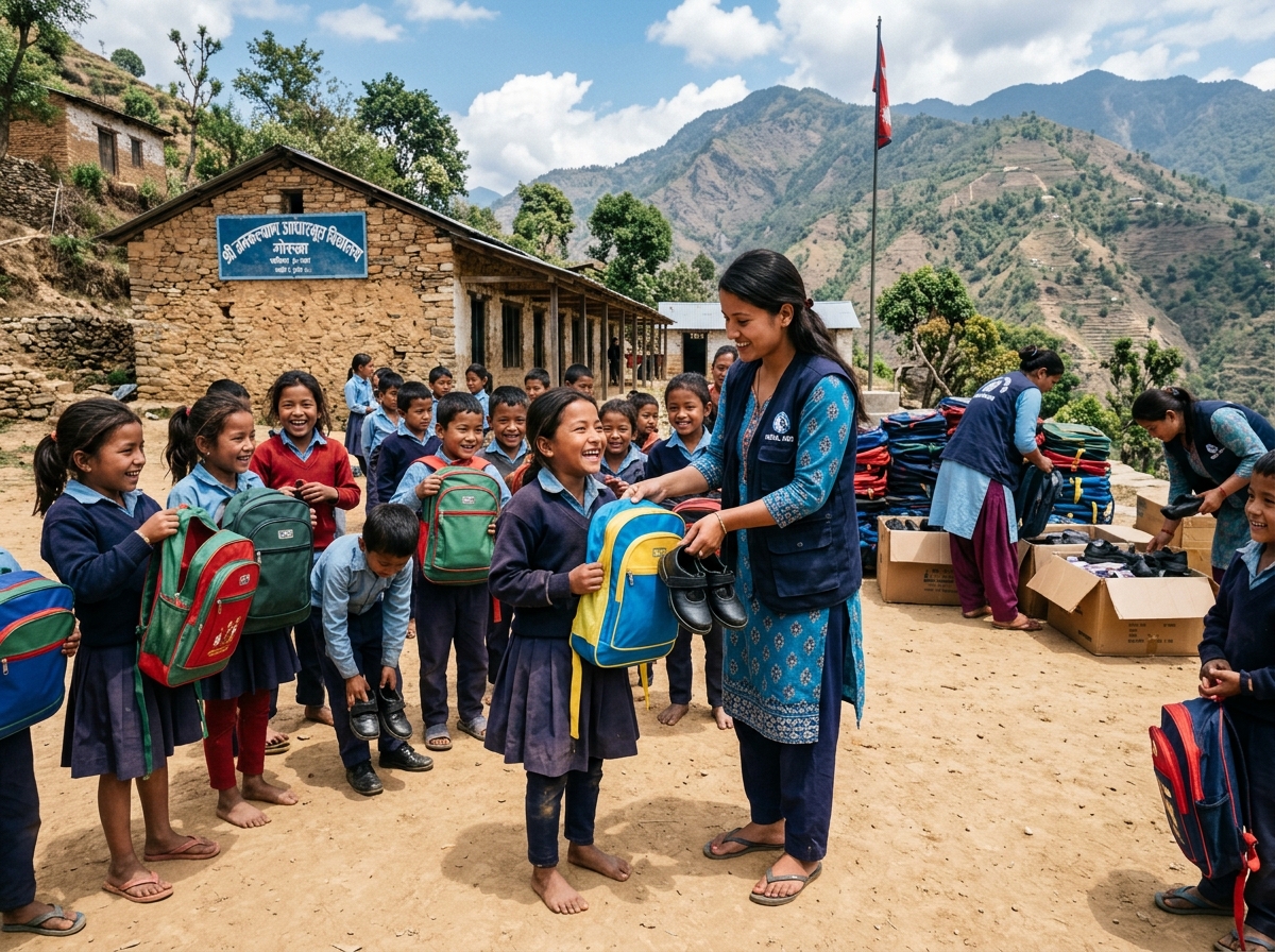 विद्यार्थीहरूको गुणस्तरीय शिक्षाका लागि पुस्तक राख्ने झोला र जुत्ता सहयोग गरी प्रोत्साहन